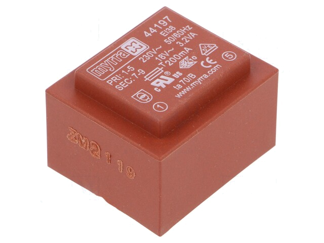 Transformator: ingegoten; 3,2VA; 230VAC; 18V; 178mA; PCB Transformator: ingegoten; 3,2VA; 230VAC; 18V; 178mA; PCB